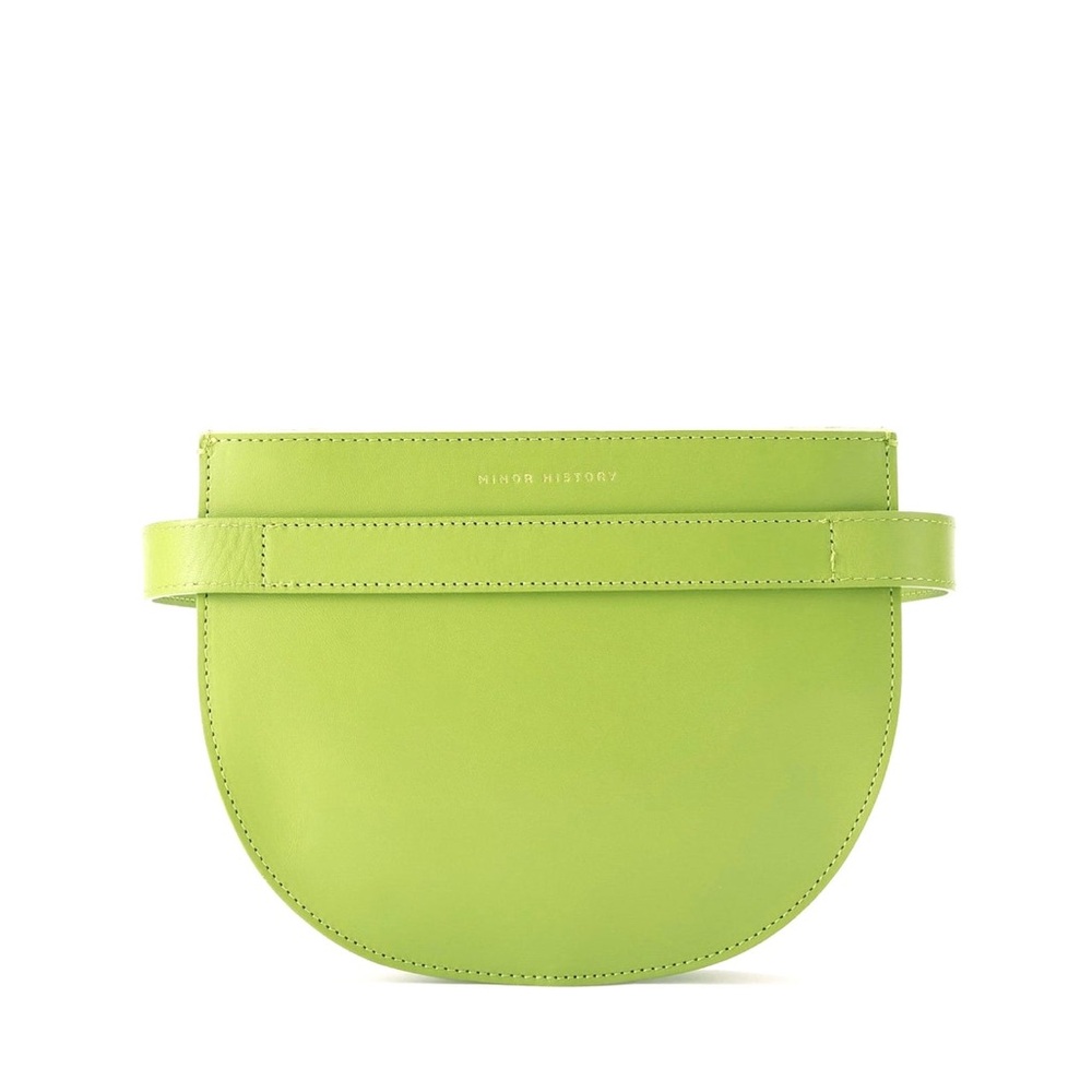 MINOR HISTORY Line Crescent Belt Bag Purse Fanny Pack Green Yellow Leather - Picture 2 of 9